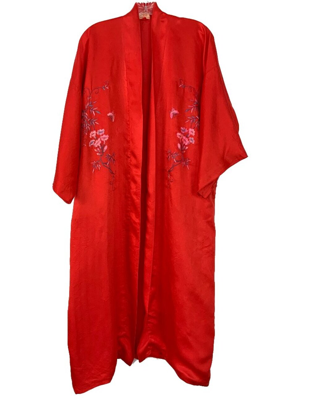 Vintage 50s - 60s Silk Layered Red Embroidered Kimono Robe Sz M - Picture 2 of 16